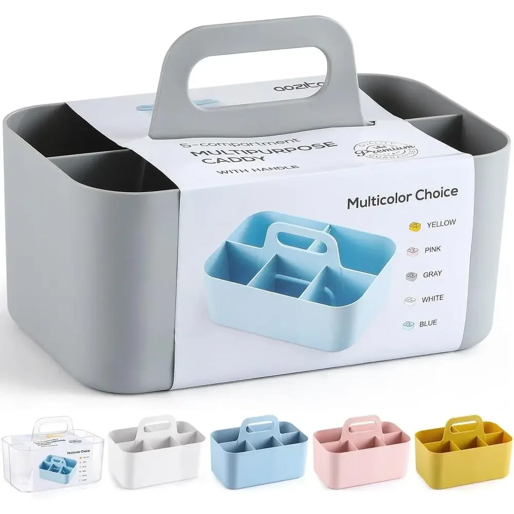 Portable Organizer Caddy with Handle Divided Storage Bin Desk Bathroom Grey